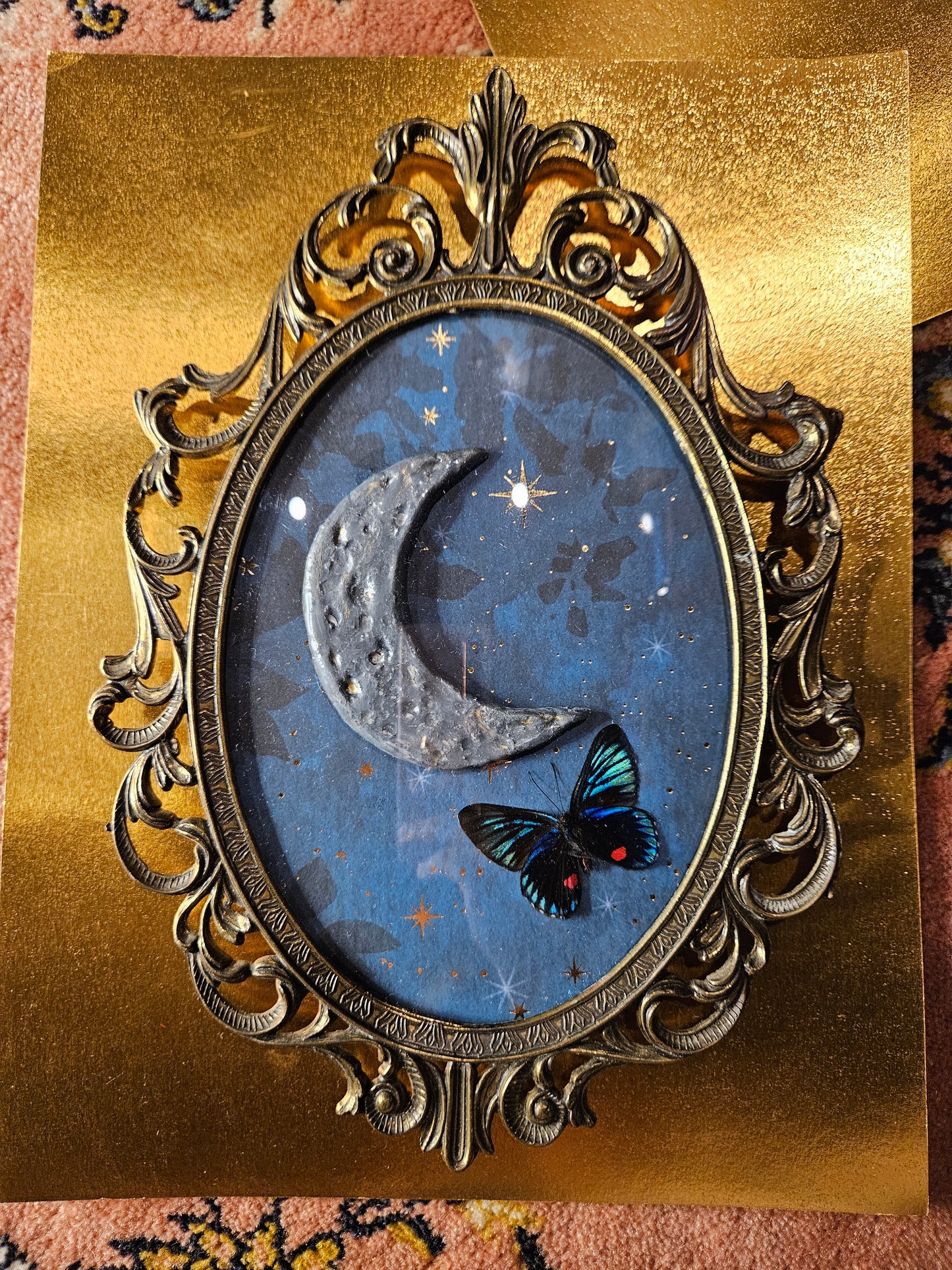 Night sky butterfly - vintage ornate frame