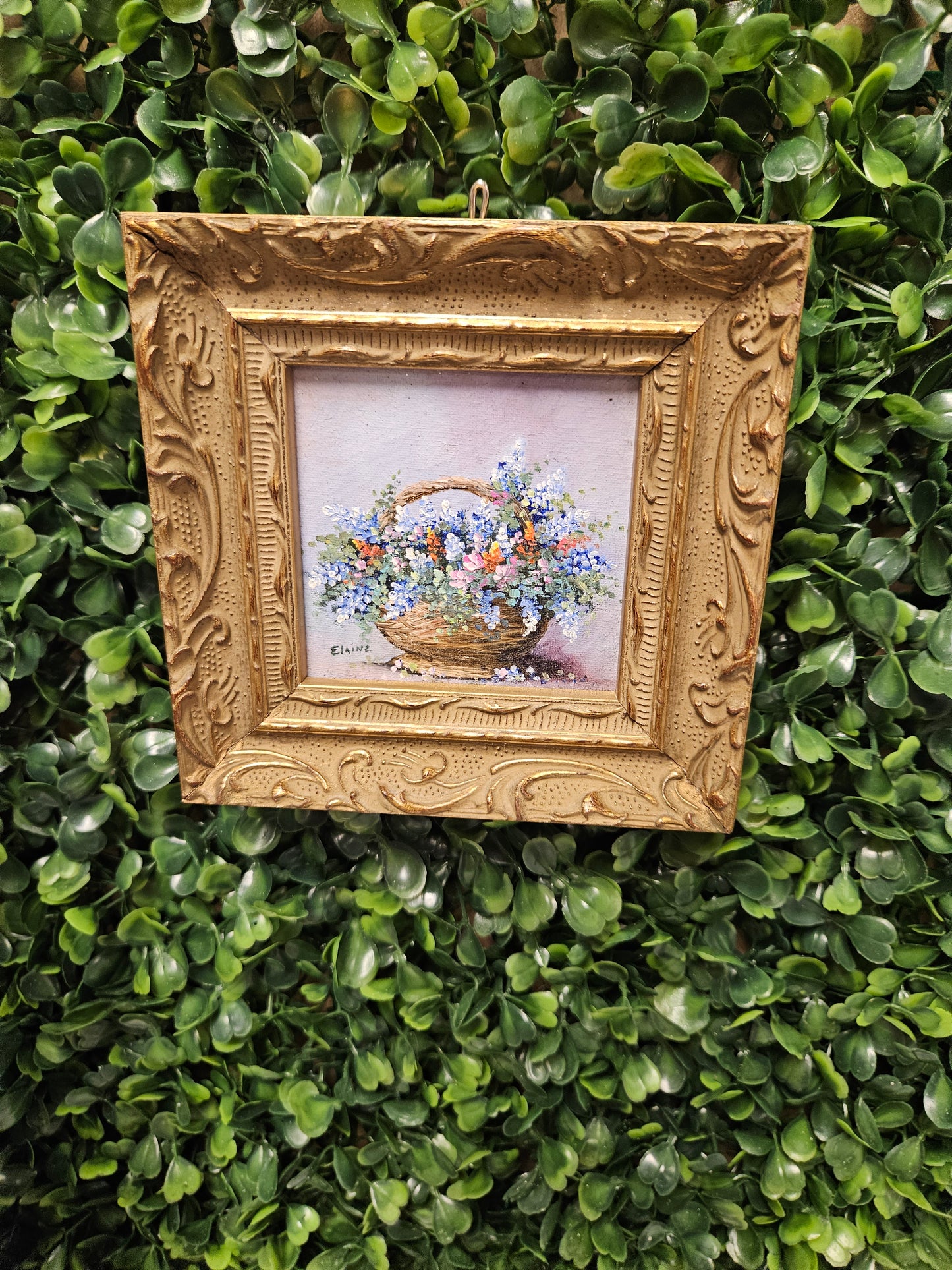 Gold frame mini vintage signed floral still life