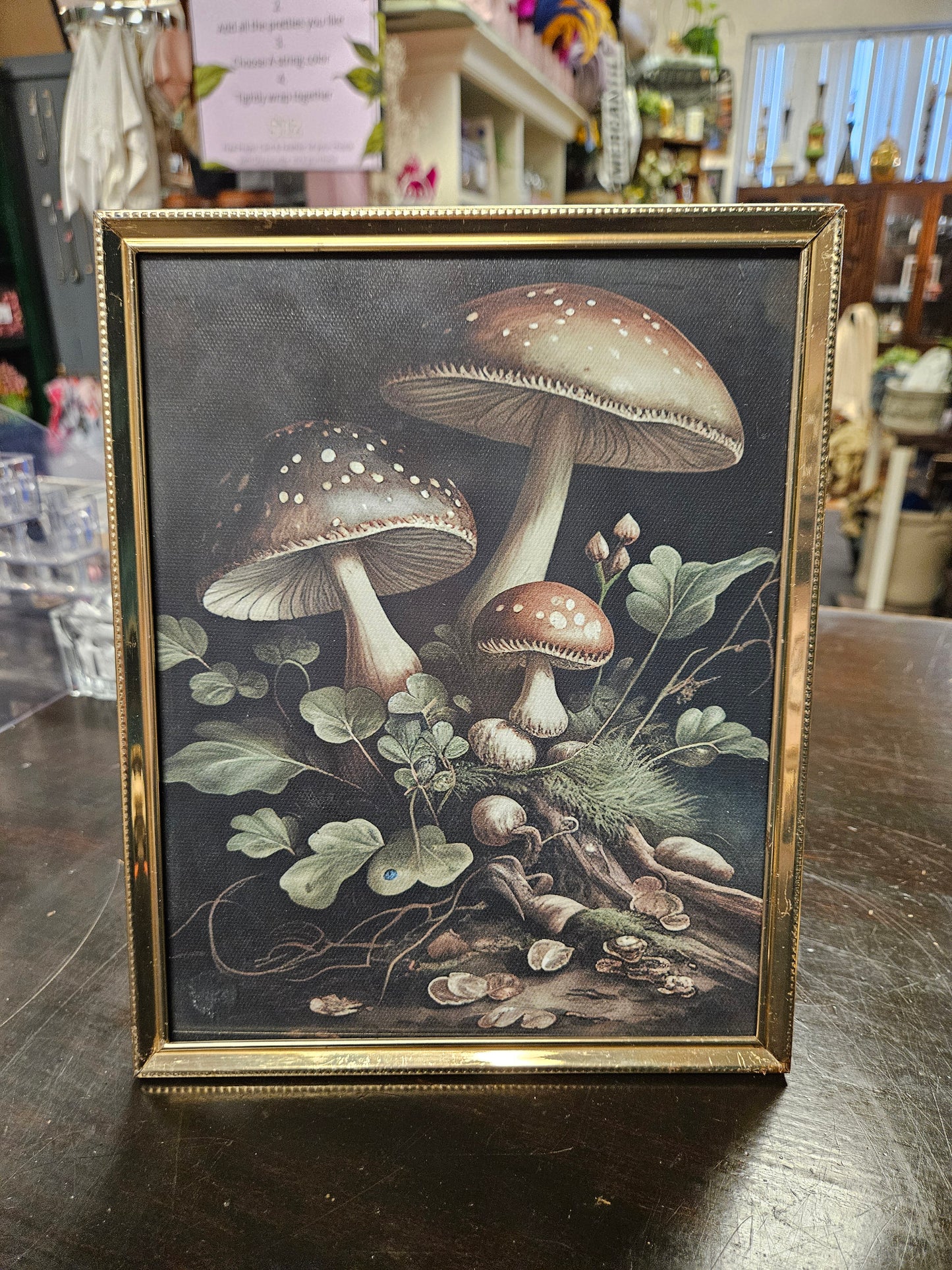 Vintage brass frame With mushroom canvas print 8x10