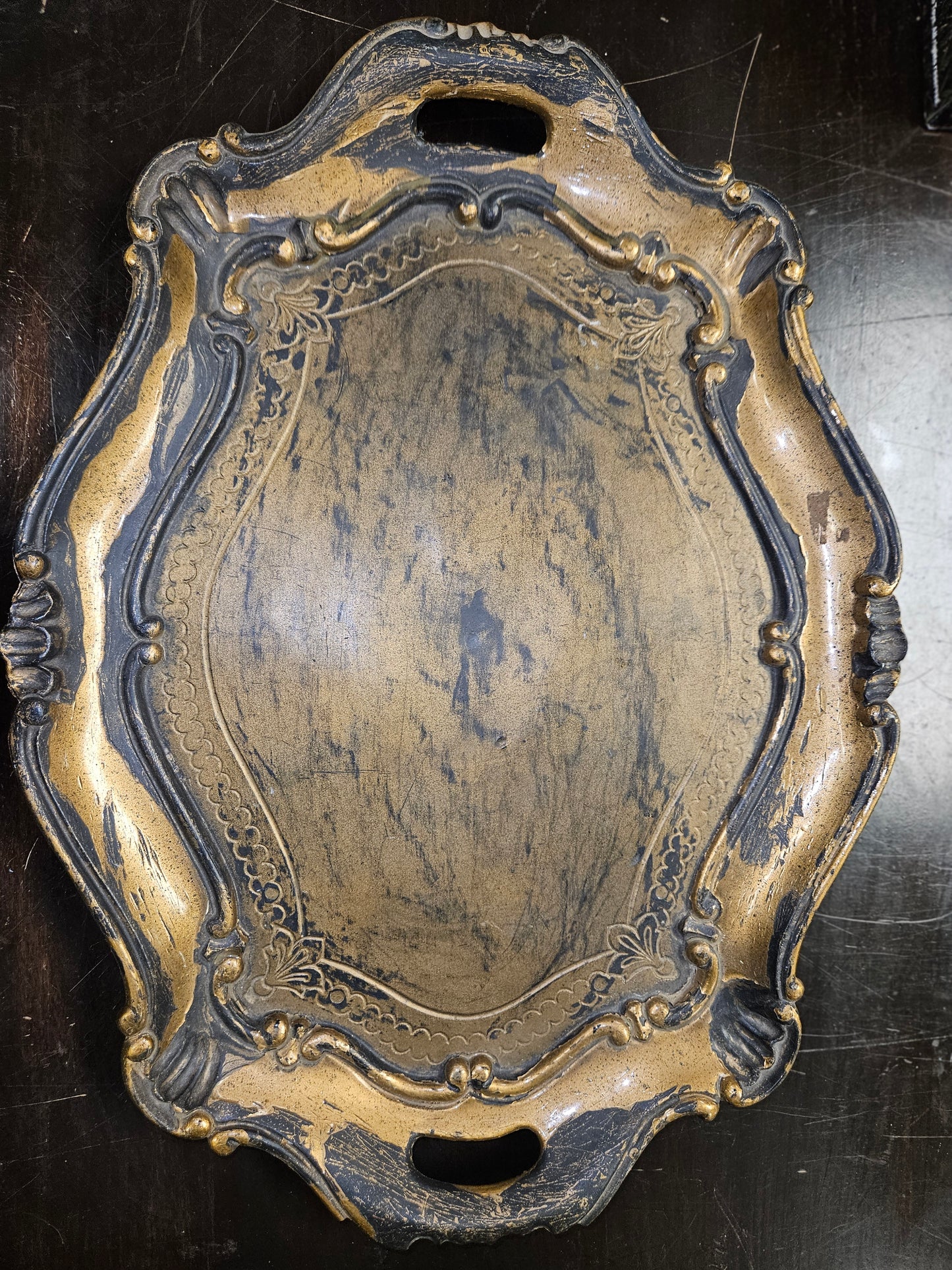 Vintage italian Florence Italy wooden carved tray gold - patina