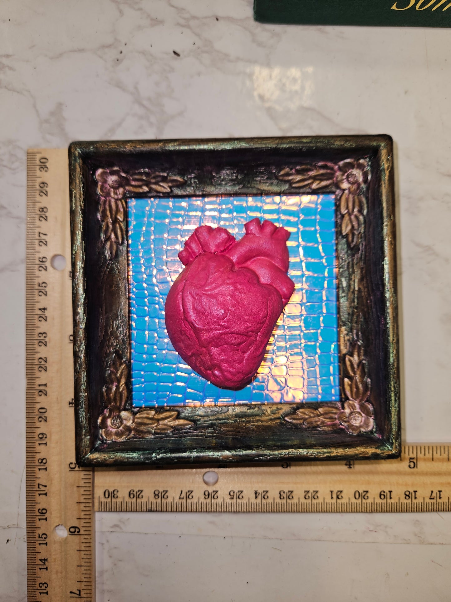 Pink anatomical heart - shiny faux gator skin square