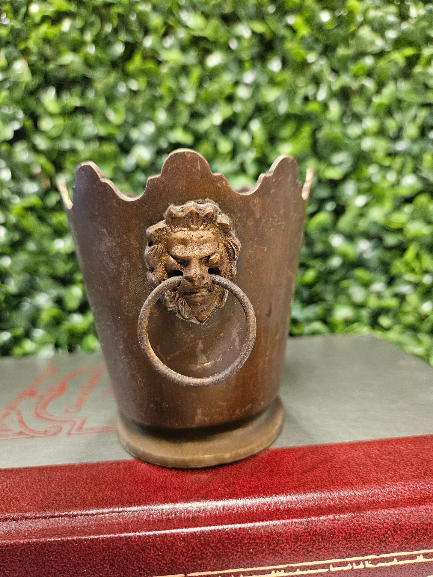 Mini 
Vintage Brass Lion Head holders Crown Planter Pot , catchall