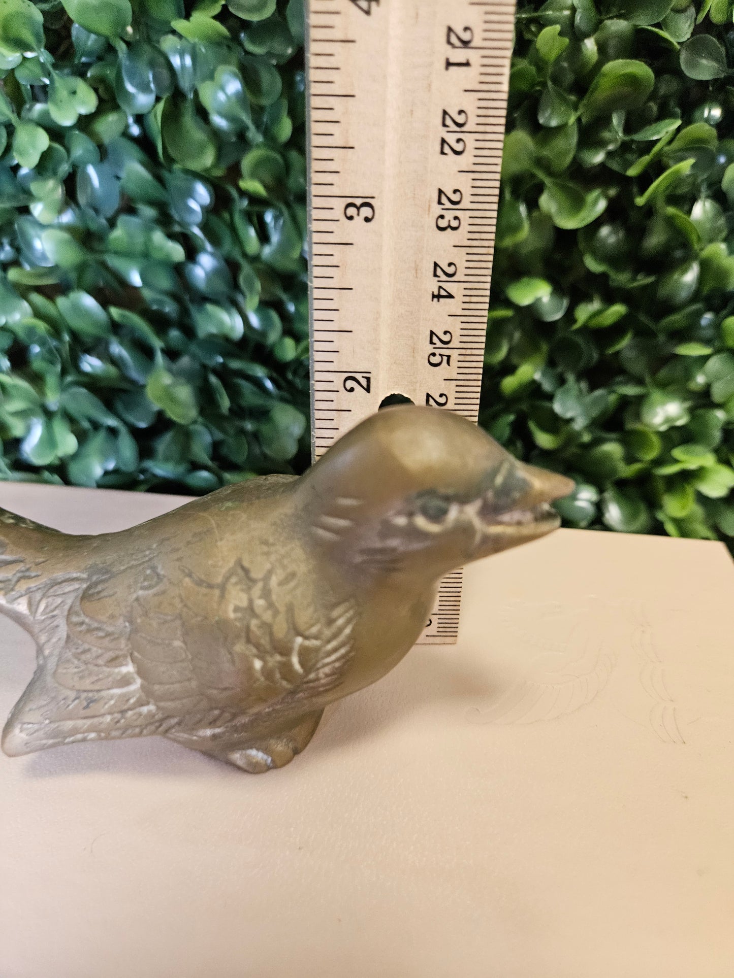 Vintage brass bird figure 2" x 4" song bird