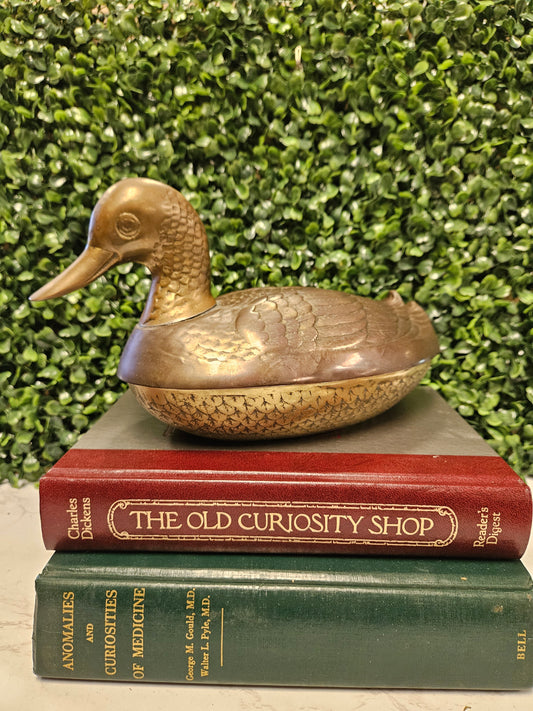 Vintage 2 Piece Solid Brass Duck Trinket Box With Lid Tabletop Decoration 10"
