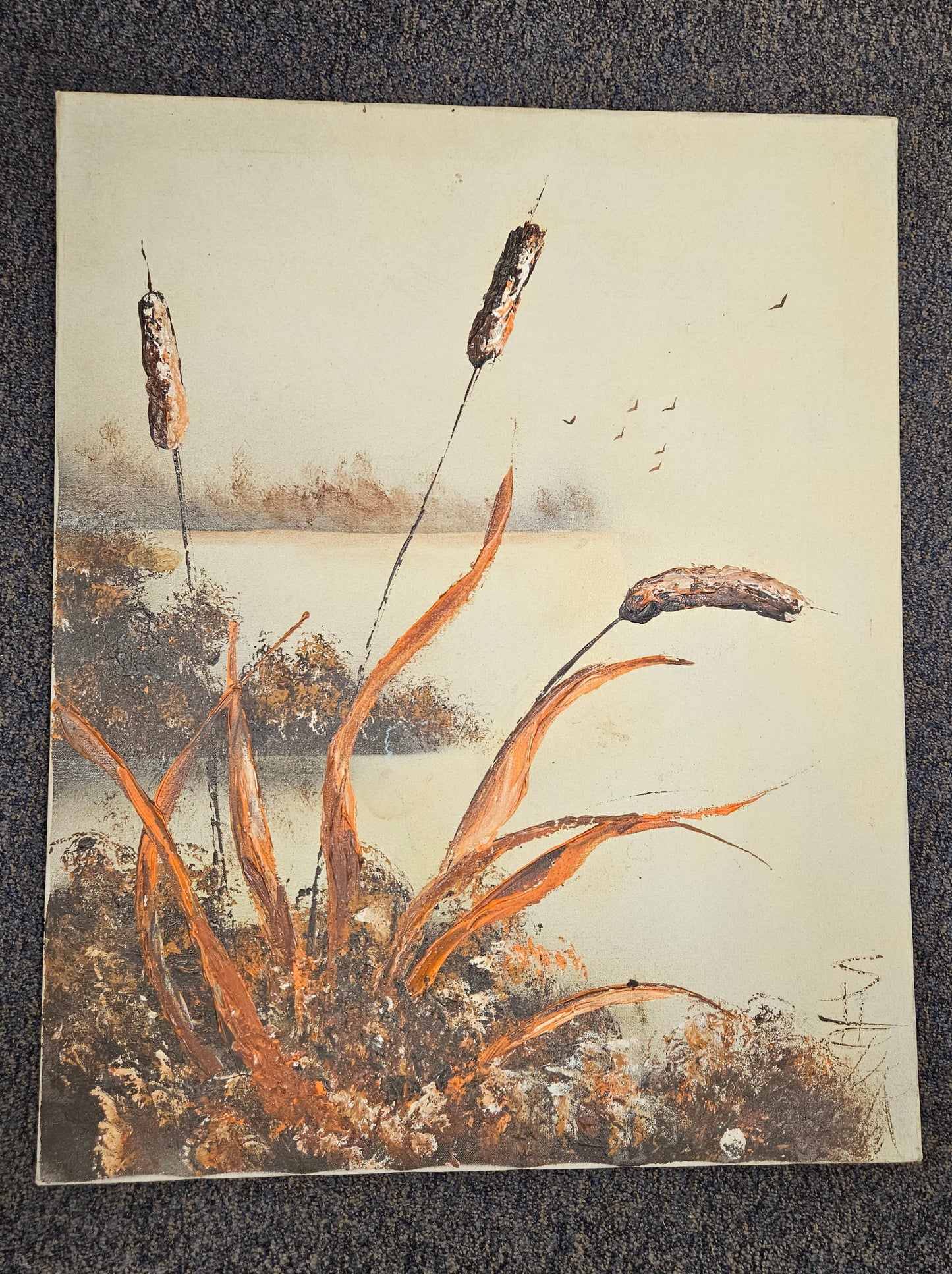 Mid century Vintage cattails canvas