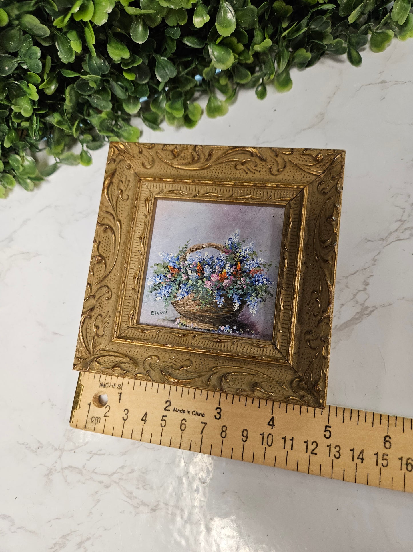 Gold frame mini vintage signed floral still life