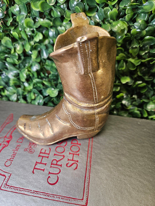 Vintage brass 4.5 " cowboy boot figure planter - western