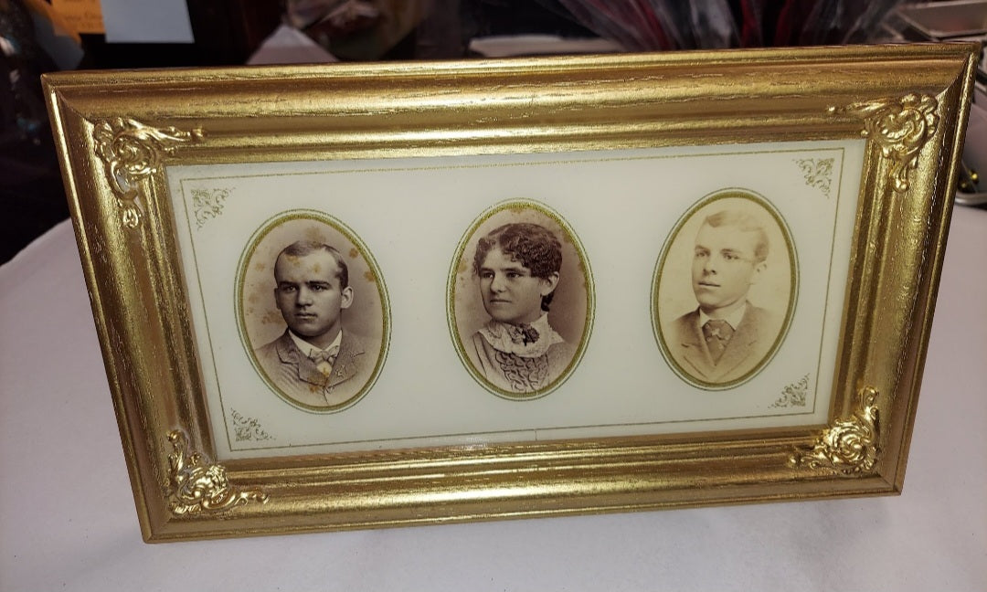 Gold framed Antique cabinet card photo frame - triple