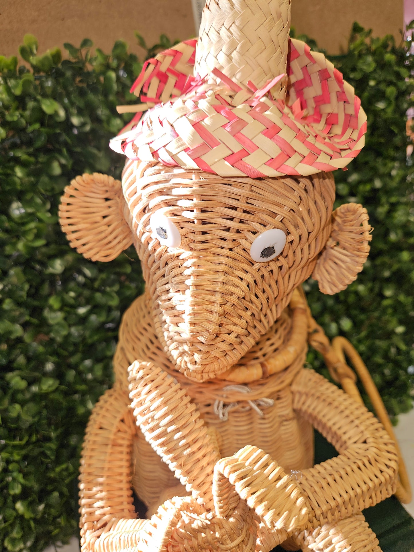 Rare! 13" vintage wicker rattan monkey figure purse mid century - pin up - collectors