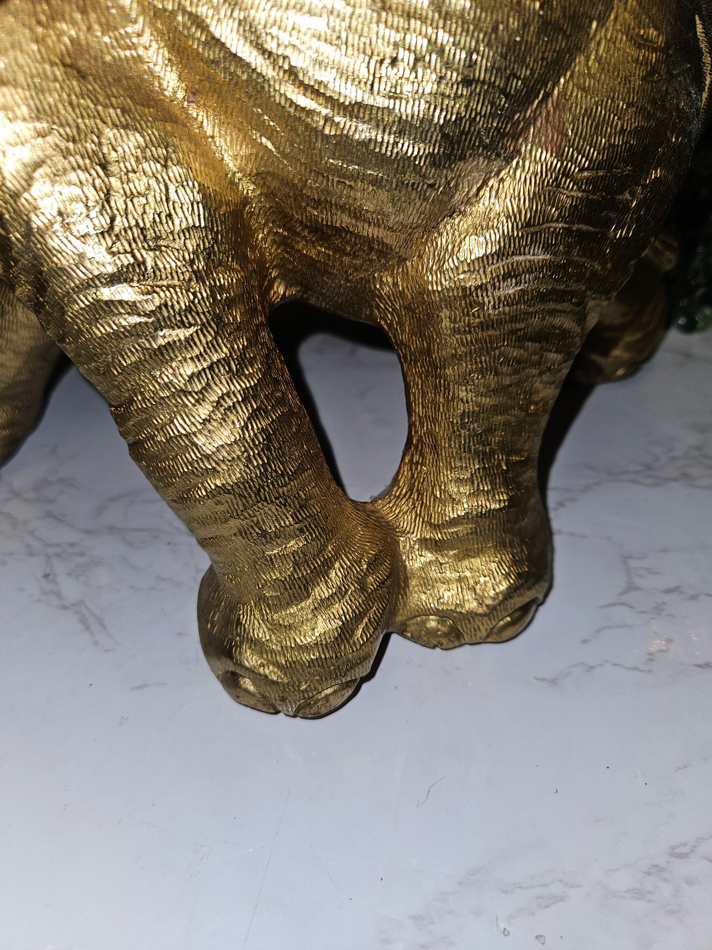 Vintage brass trunk up elephant -cast - texture 13"