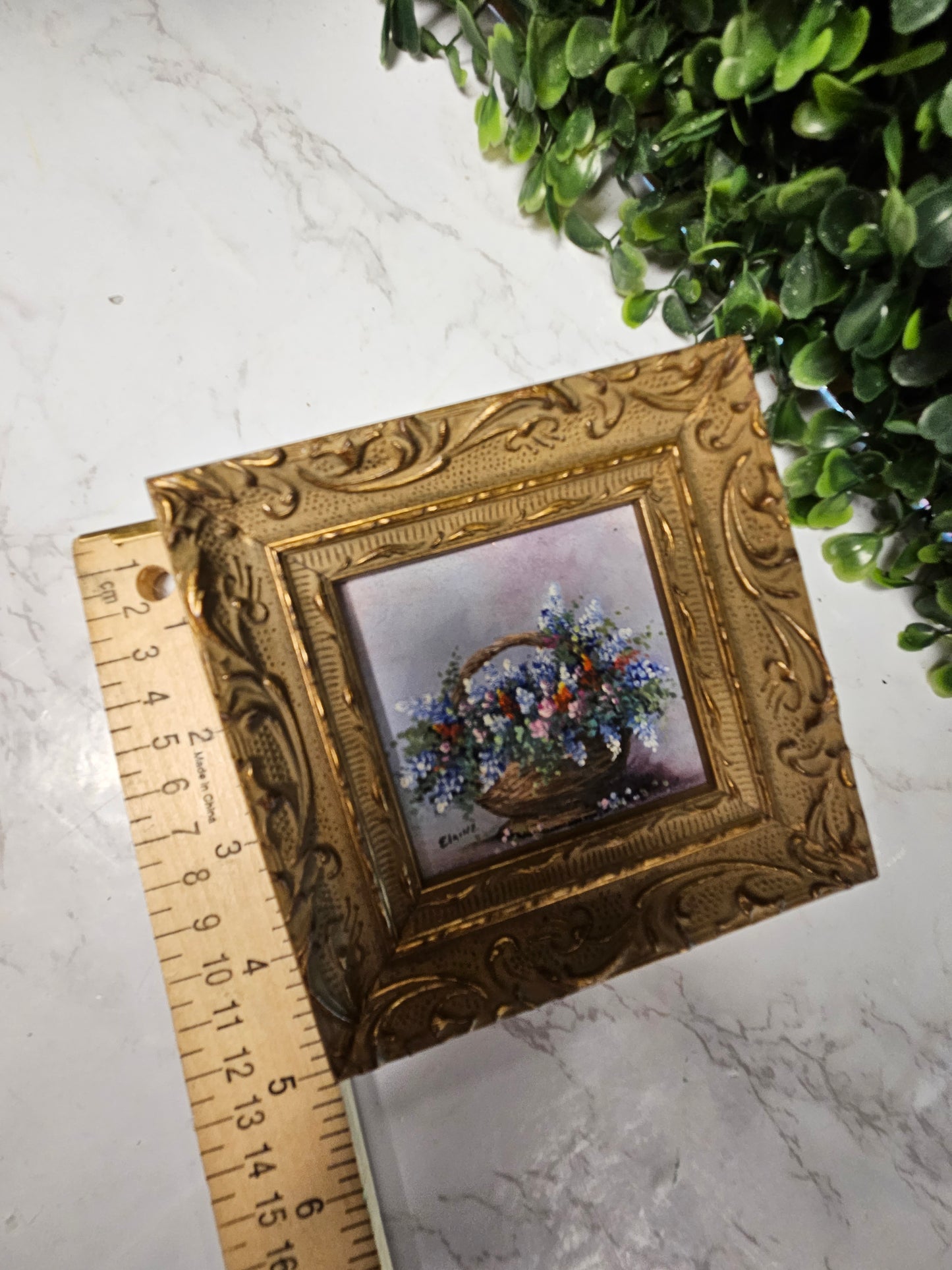 Gold frame mini vintage signed floral still life