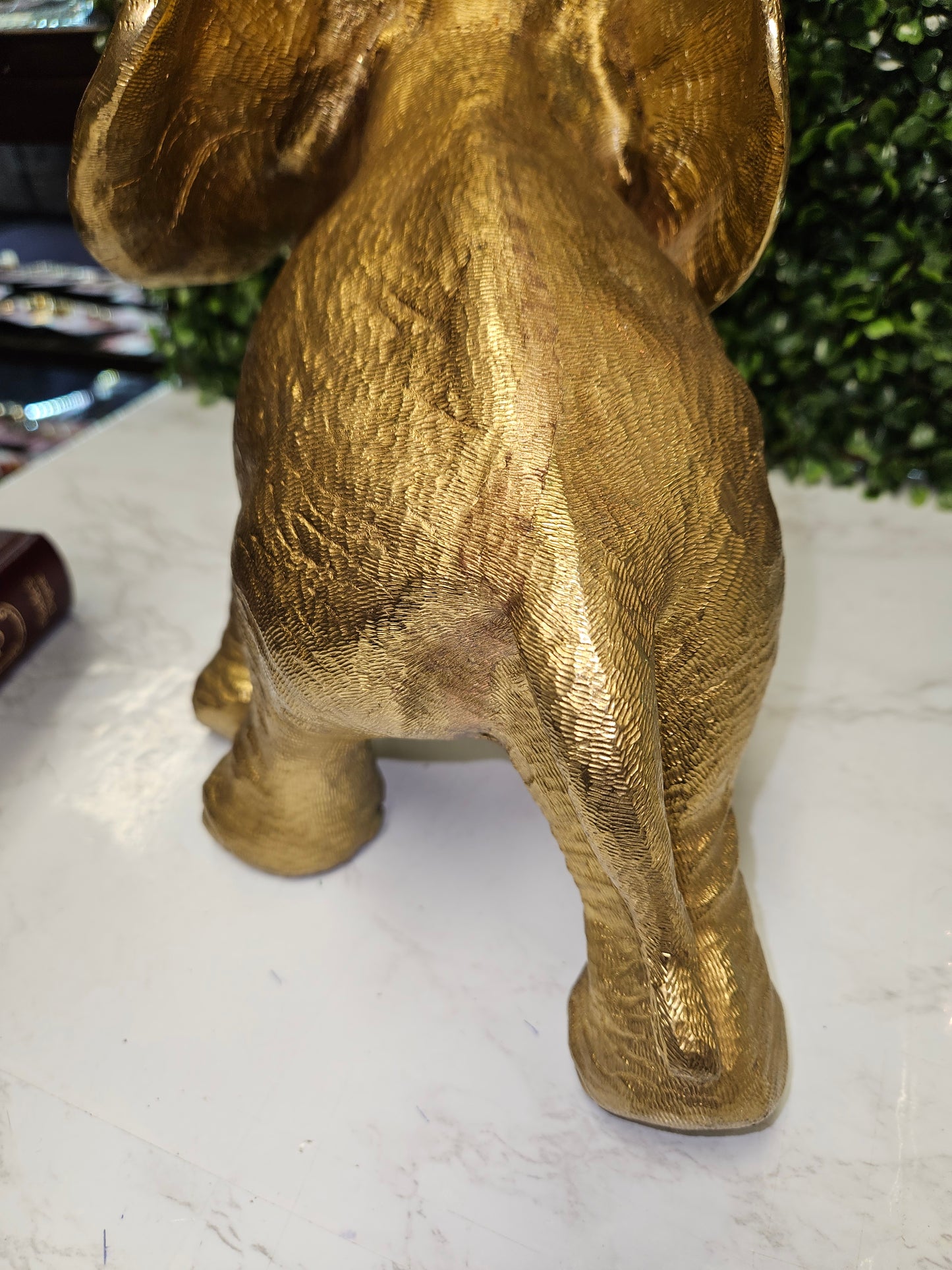 Vintage brass trunk up elephant -cast - texture 13"