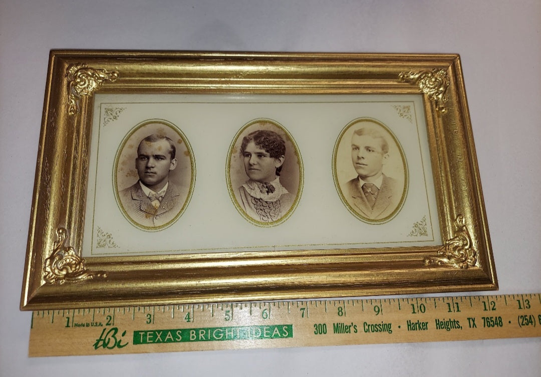 Gold framed Antique cabinet card photo frame - triple