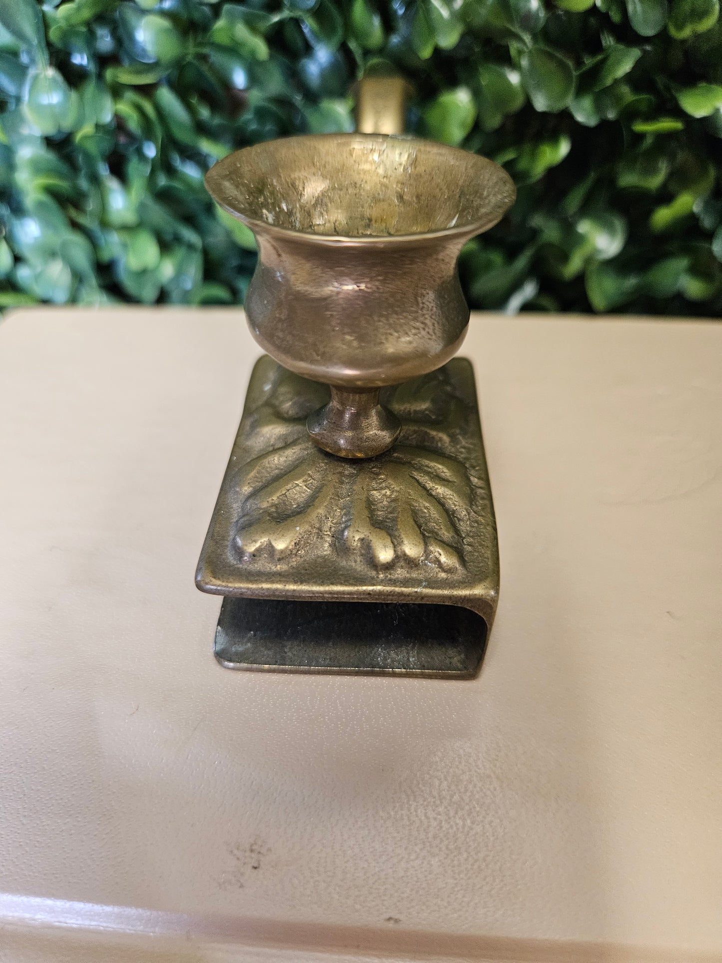 Vintage brass candle & match holder