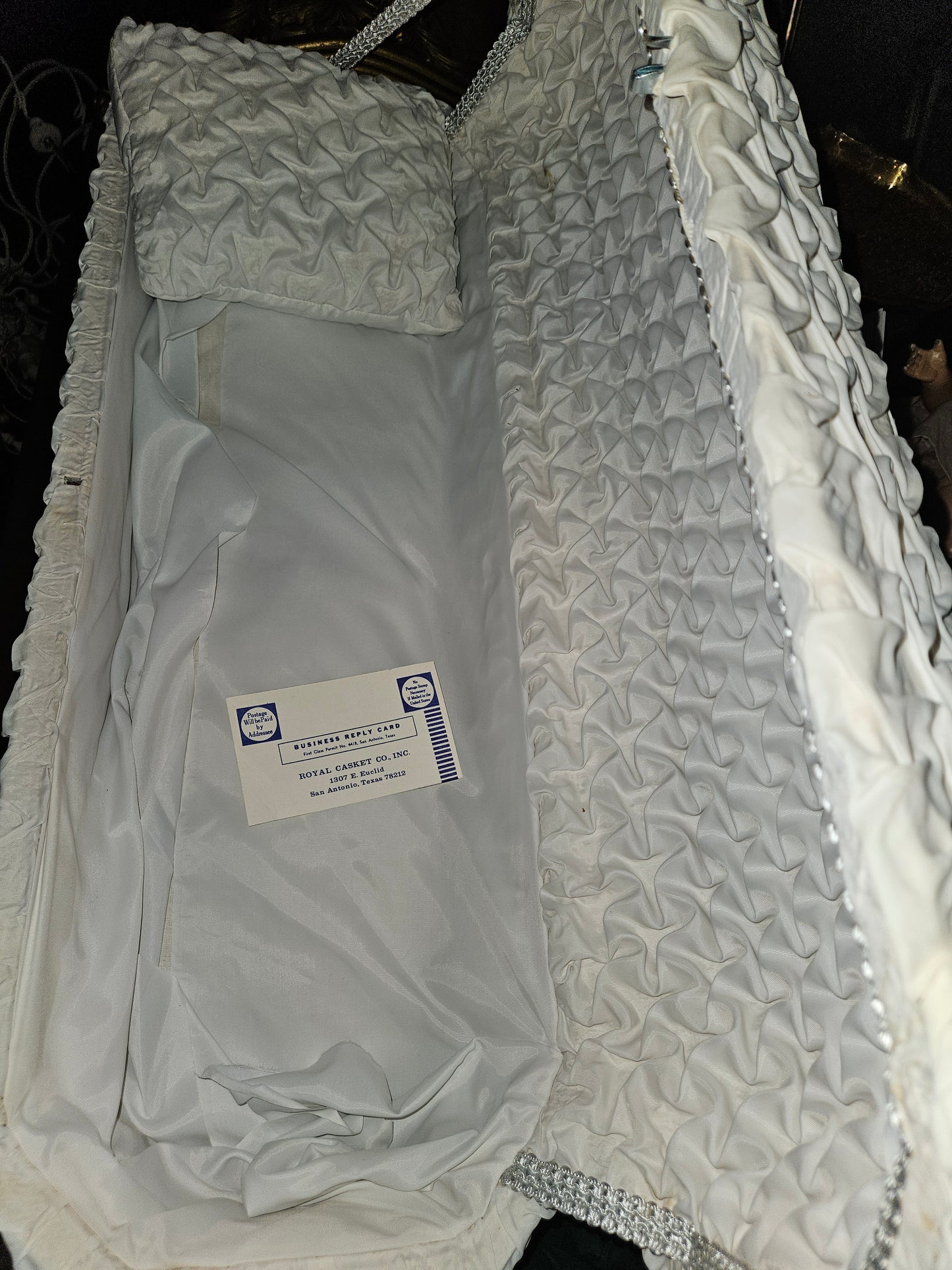 Vintage infant casket - white crepe