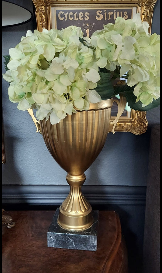 Black marble base trophy Urn style planter vase