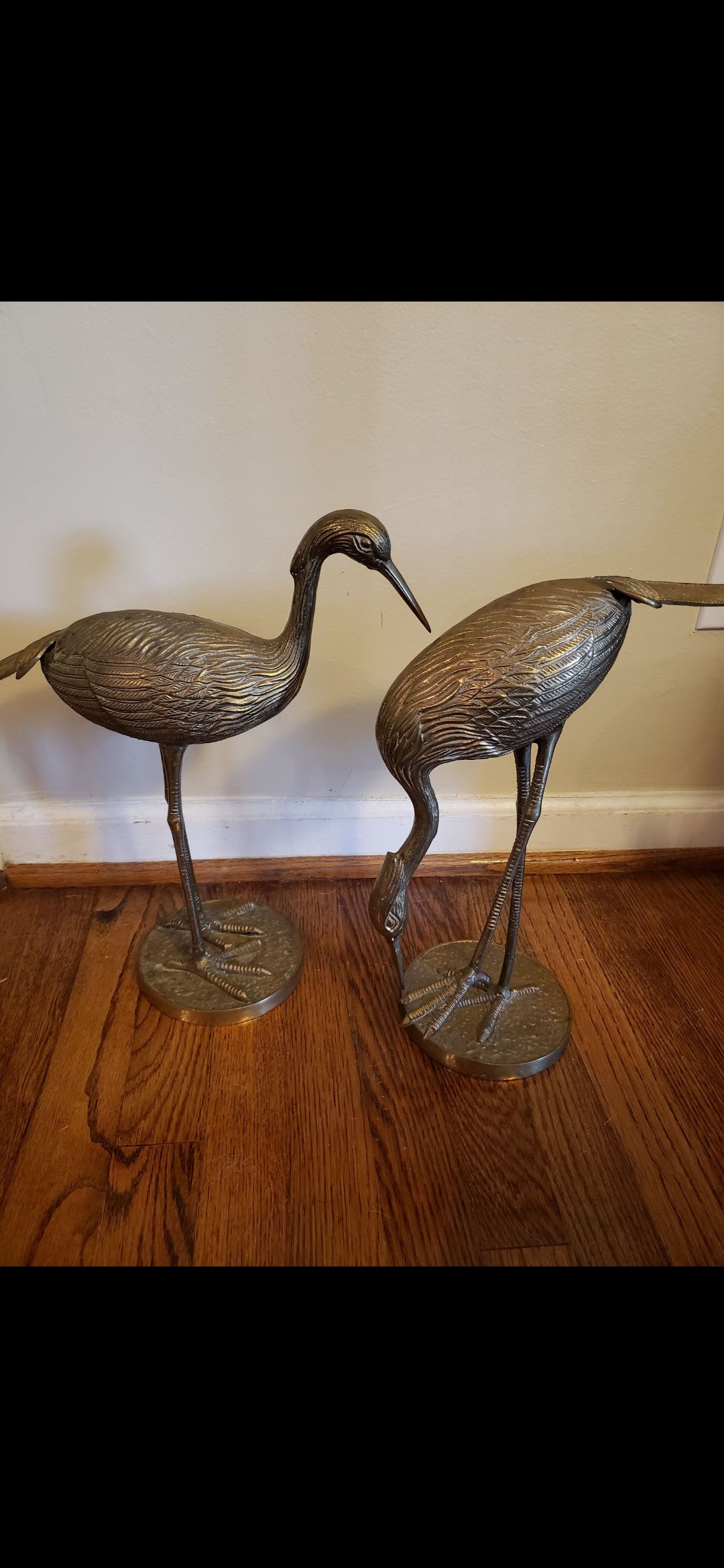 Vintage brass Heron-Cranes pair  Xl 15" tall Rare