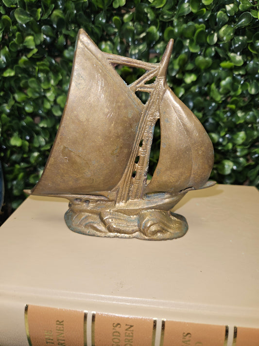 Vintage brass mini sail boat figure