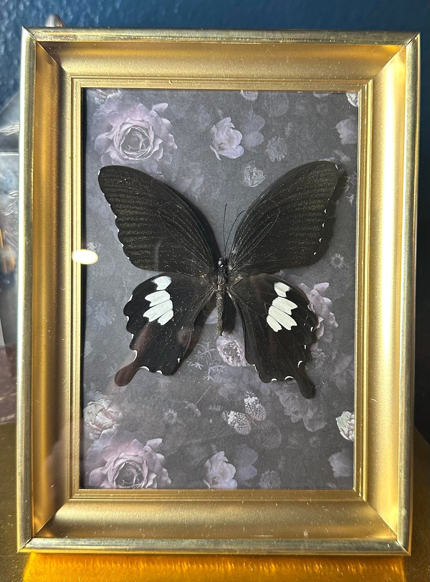 Brass vintage frame purple floral butterfly