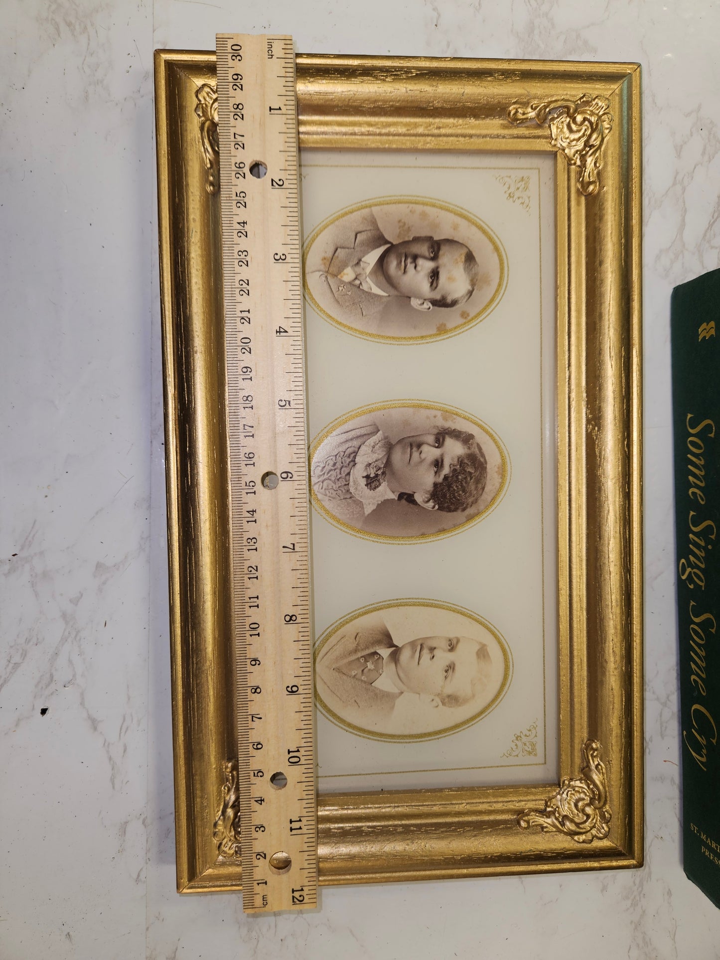 Gold framed Antique cabinet card photo frame - triple