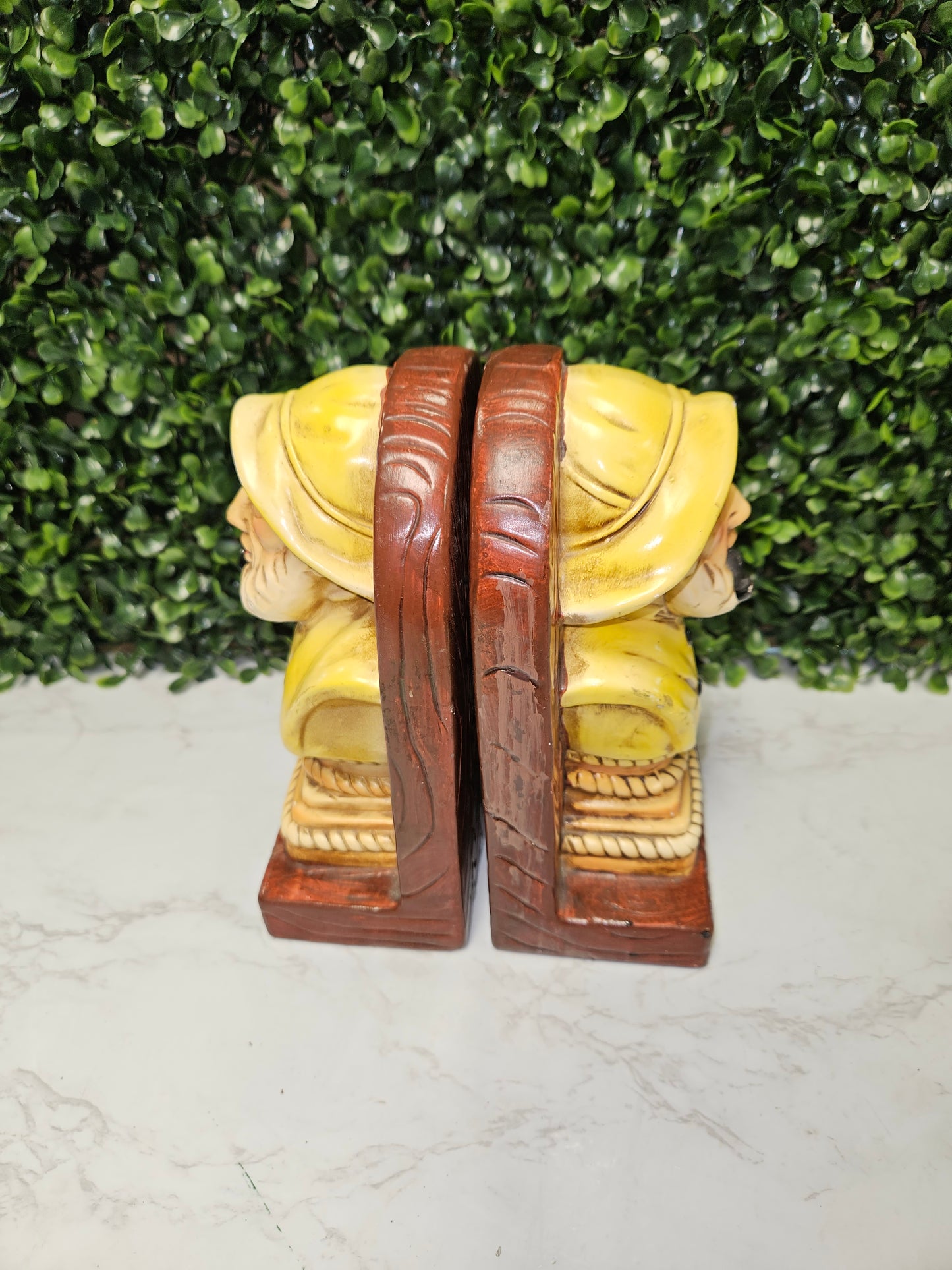 Vintage Sailor -Fisherman bookends - smoking pipe - bookends Nautical chalkware - sea captain - yellow