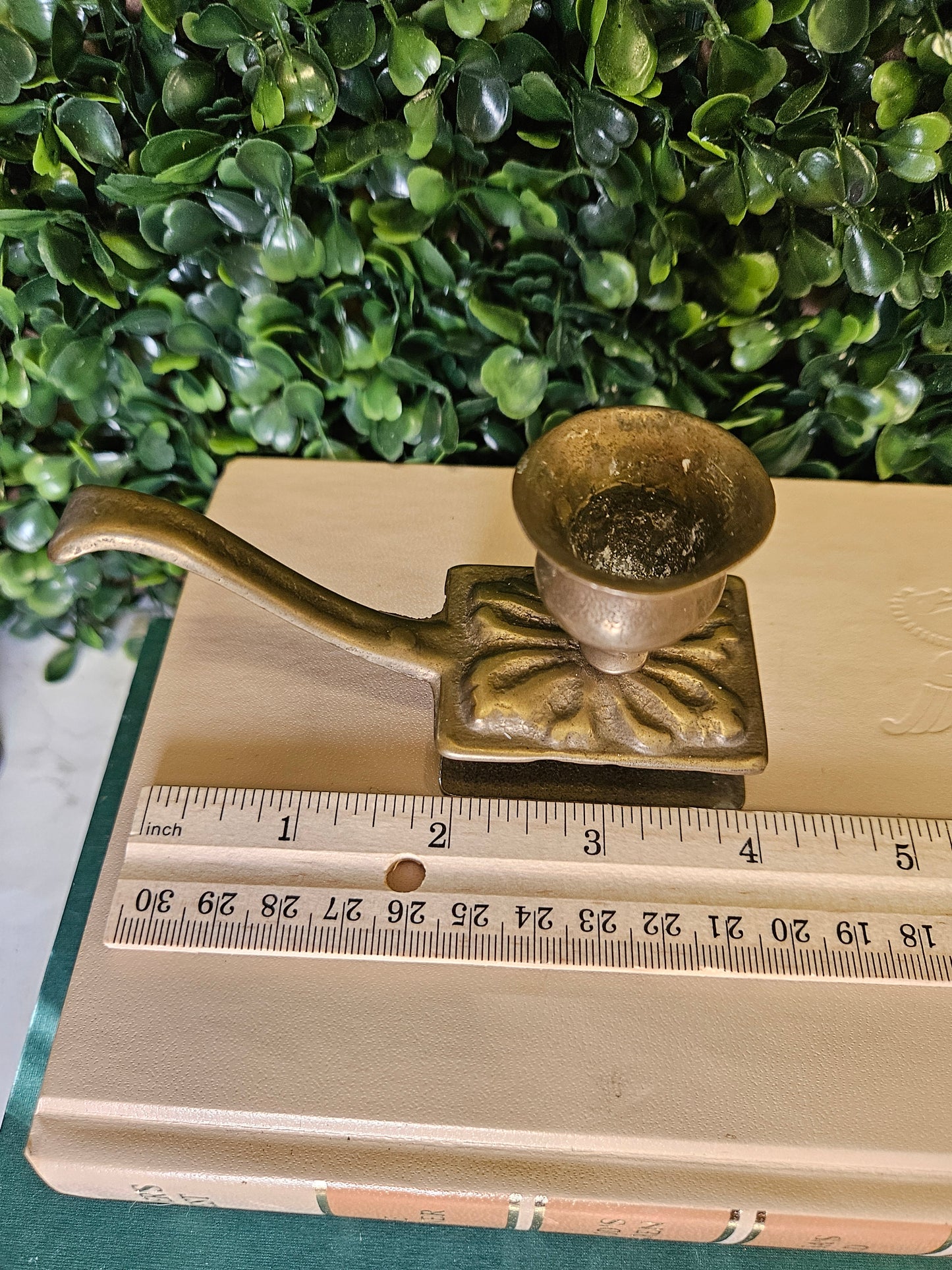 Vintage brass candle & match holder