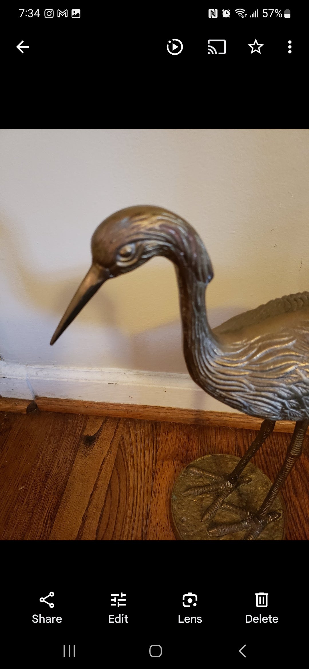 Vintage brass Heron-Cranes pair  Xl 15" tall Rare