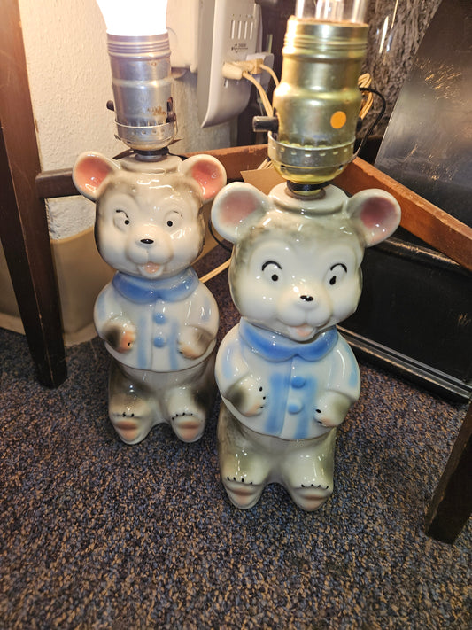 2 Vintage 1950s teddy bear lamp