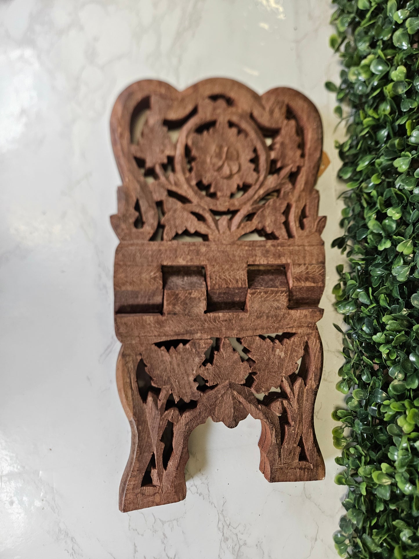 Vintage wood carved book holder - India