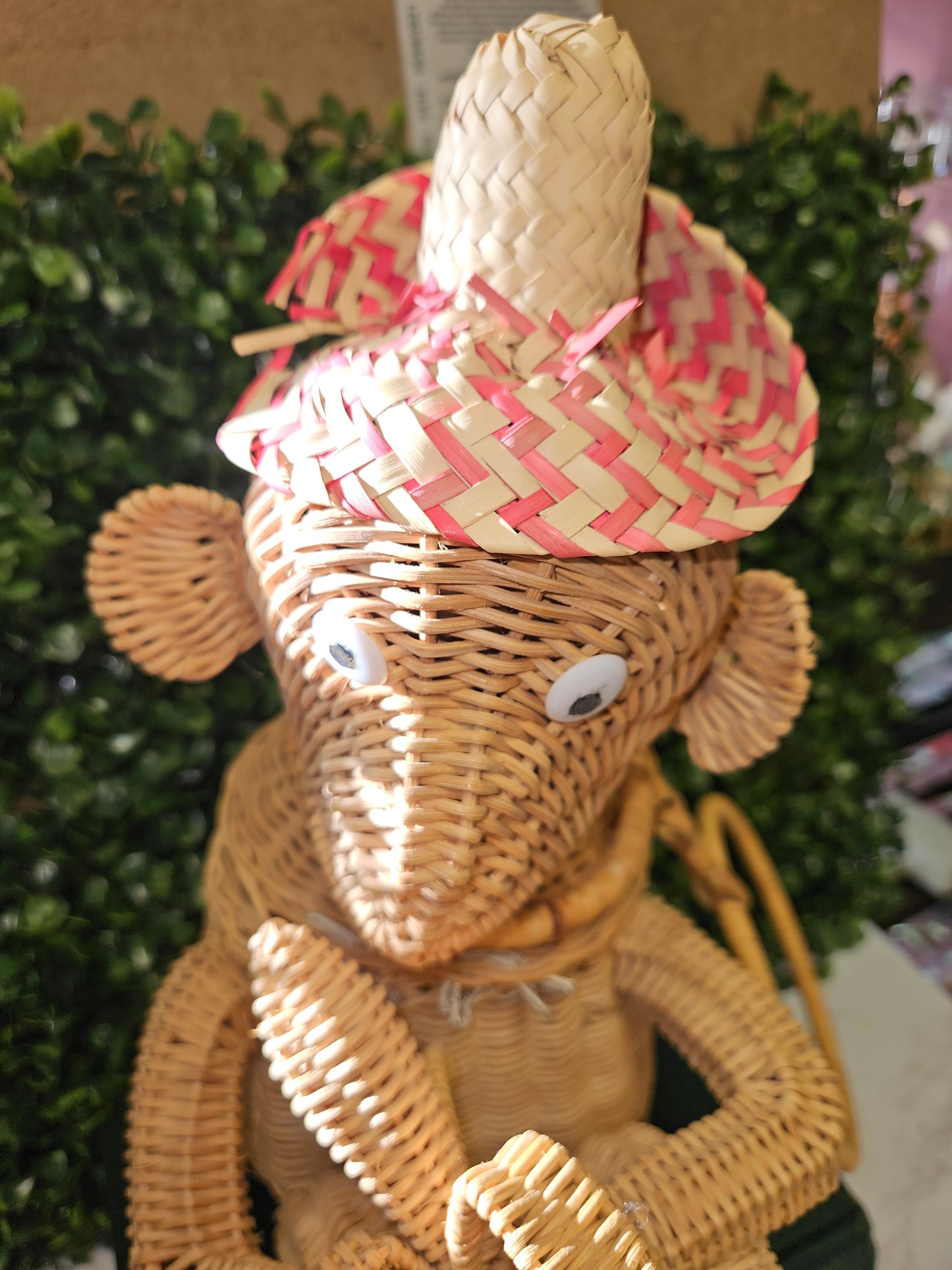 Rare! 13" vintage wicker rattan monkey figure purse mid century - pin up - collectors