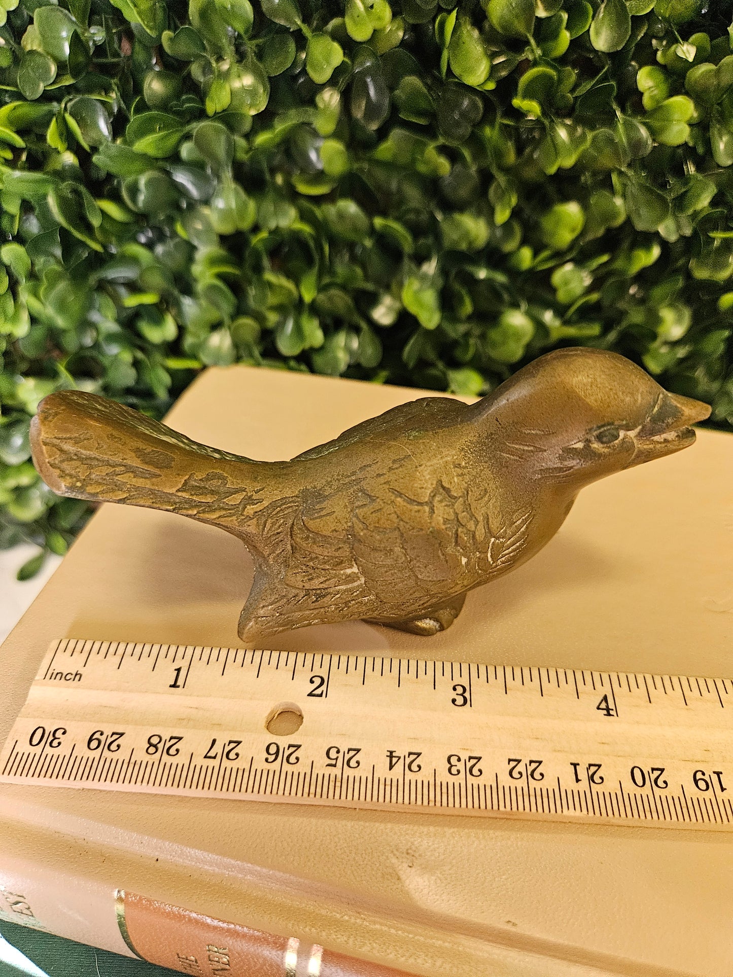 Vintage brass bird figure 2" x 4" song bird