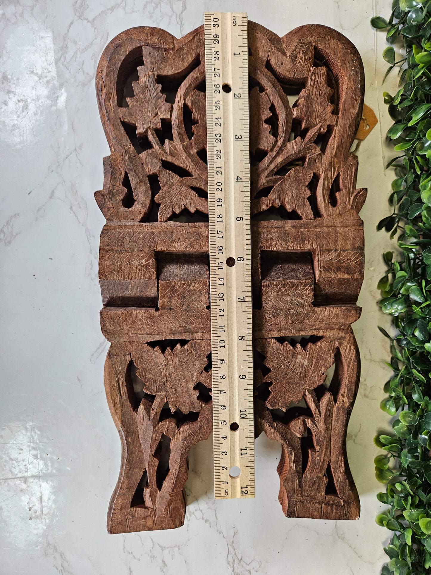 Vintage wood carved book holder - India