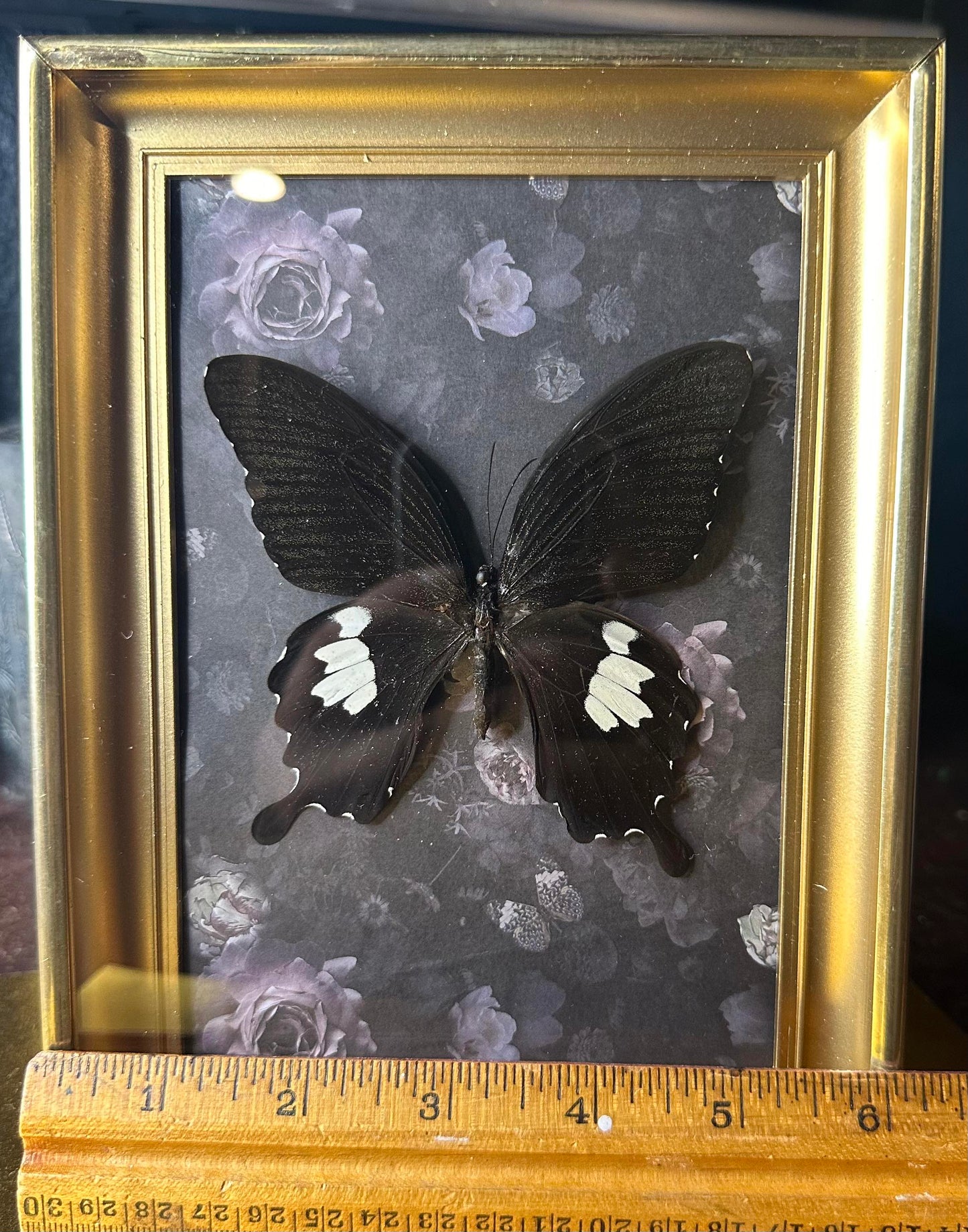 Brass vintage frame purple floral butterfly