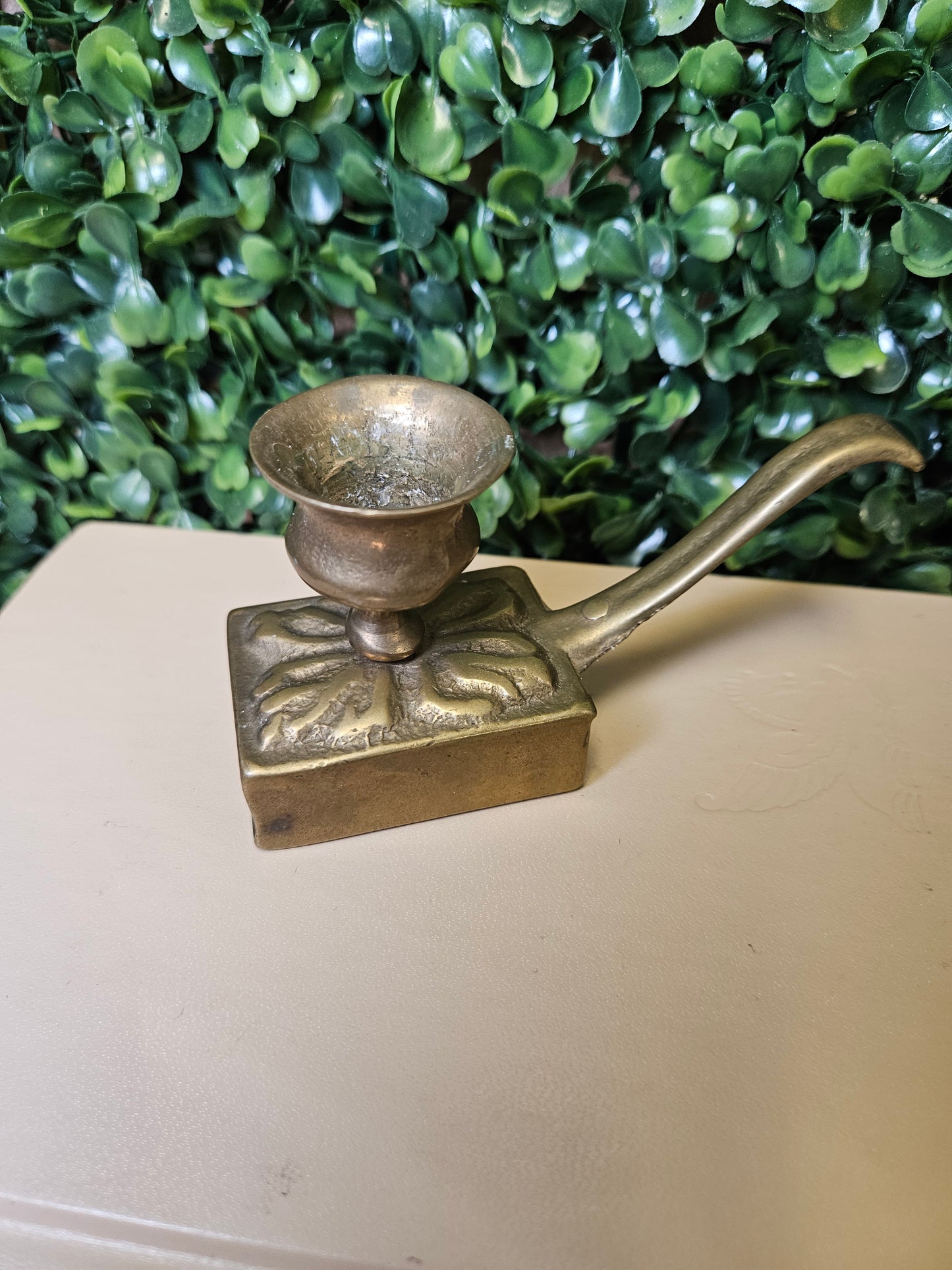 Vintage brass candle & match holder