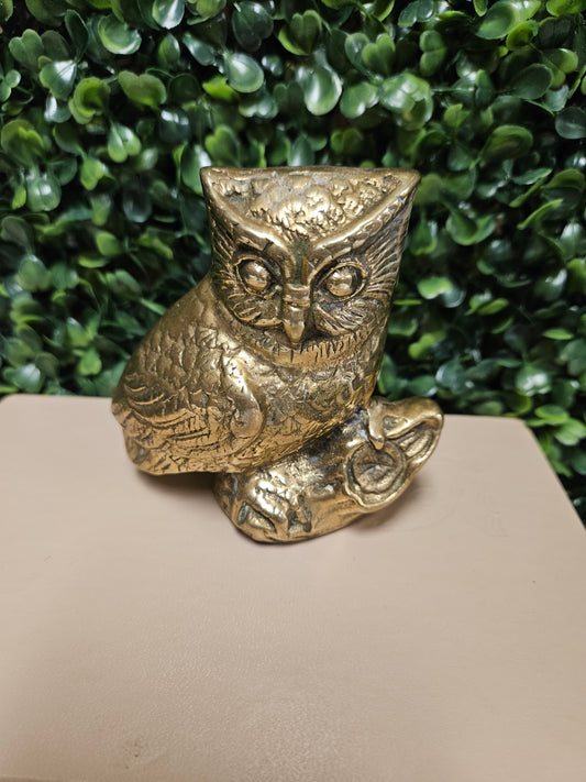 Vintage Mid Century Modern Brass Perched Owl Figurine MCM Boho