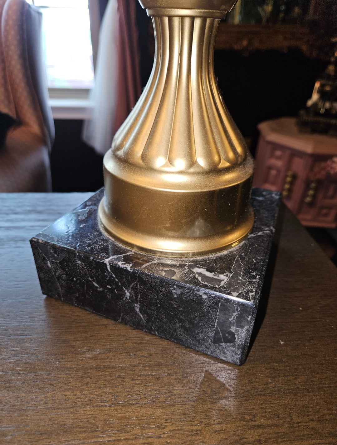 Black marble base trophy Urn style planter vase