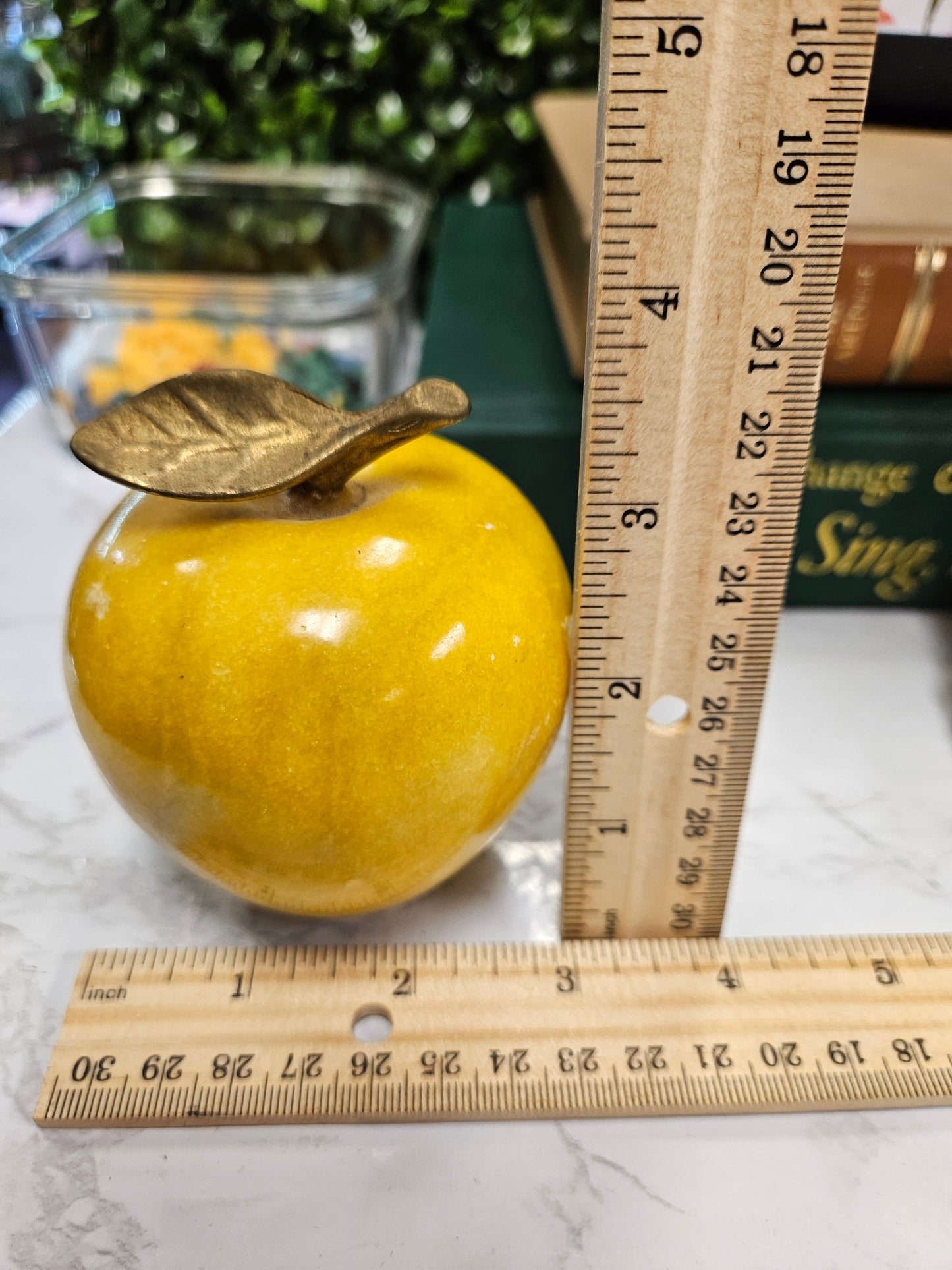 Vintage orange alabaster apple & brass stem