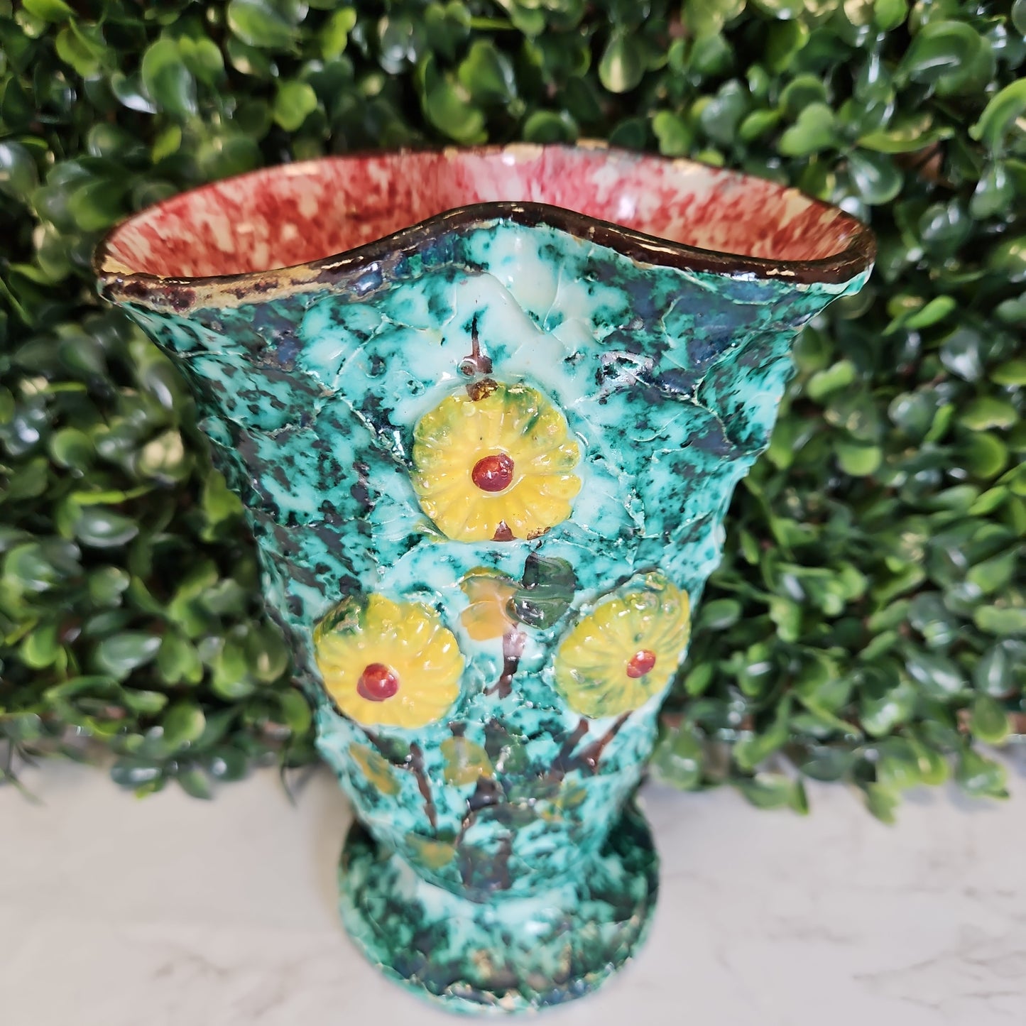 Vintage Italian hand painted floral design petite vase