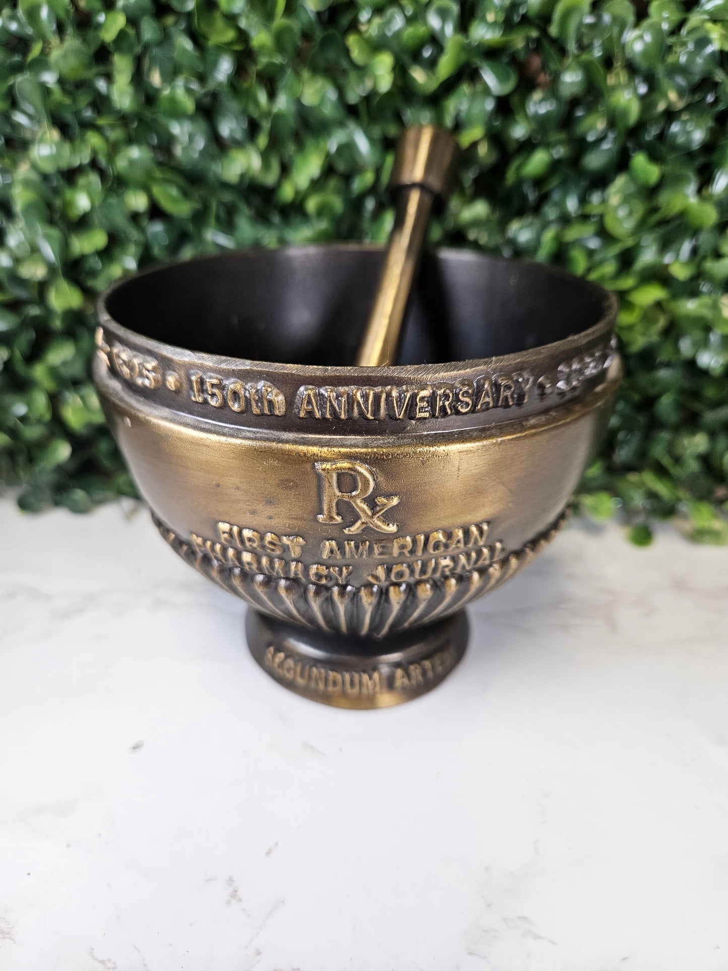 Vintage 1970's Pharmacy 150th Anniversary Commemorative Pharmacists RX Heavy Metal Mortar And Pestle Set