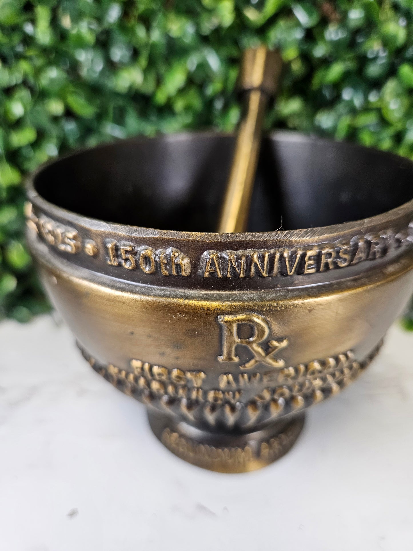 Vintage 1970's Pharmacy 150th Anniversary Commemorative Pharmacists RX Heavy Metal Mortar And Pestle Set