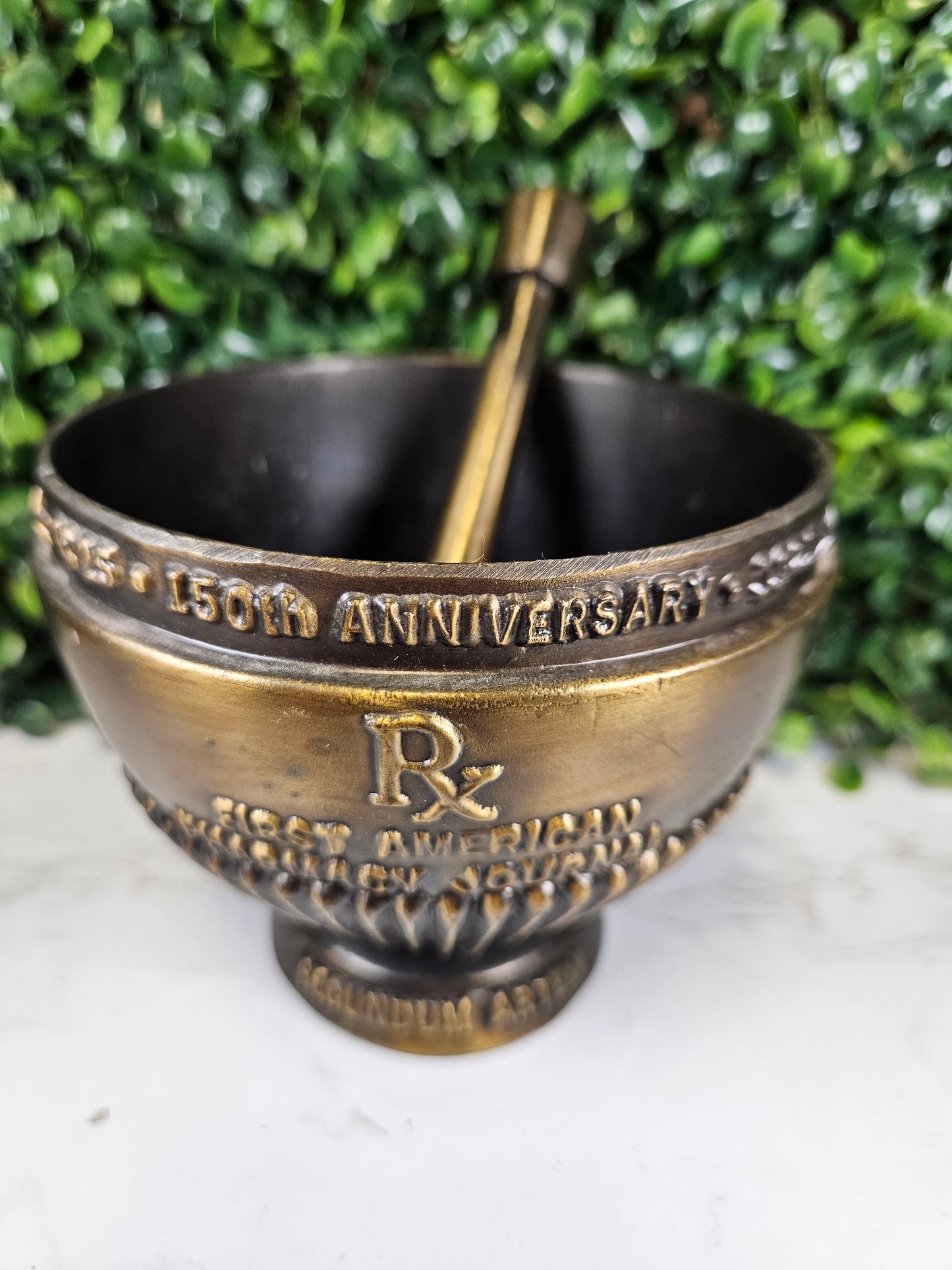 Vintage 1970's Pharmacy 150th Anniversary Commemorative Pharmacists RX Heavy Metal Mortar And Pestle Set