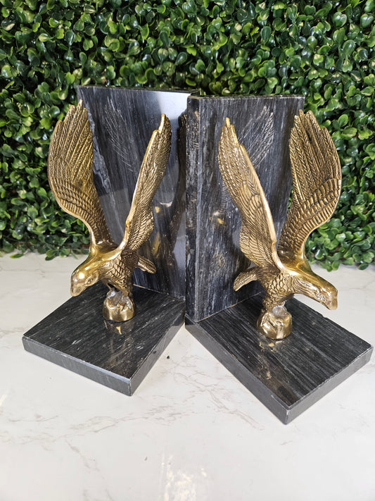 Vintage brass & black marble eagle bookends