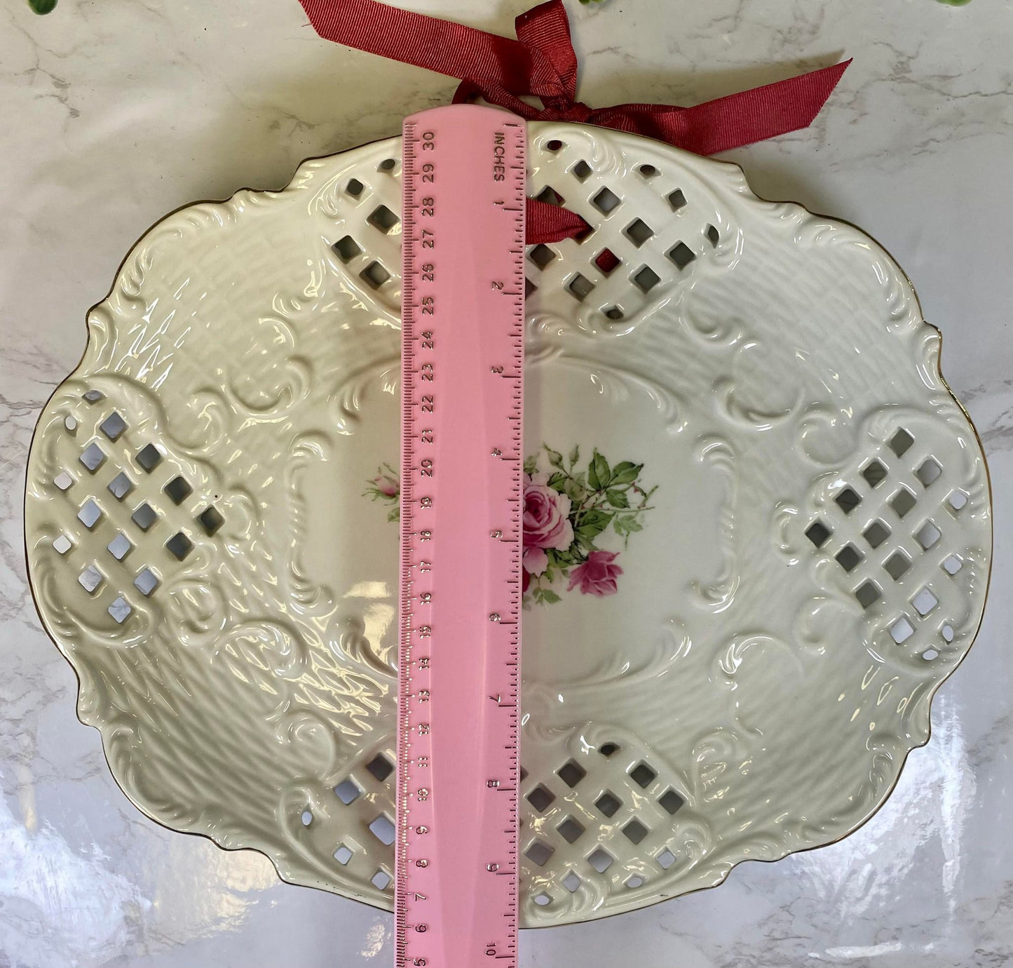 Vintage victorian rose lattice porcelain Hand Painted Roses Decorative Display - Baum bros