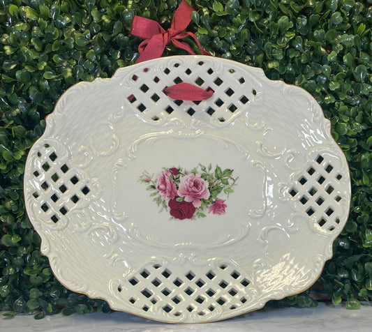 Vintage victorian rose lattice porcelain Hand Painted Roses Decorative Display - Baum bros