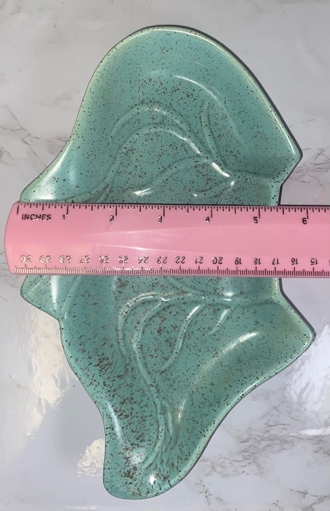 California Pottery Leaf Shaped Dish Turquoise Made in California #105 POWDER BLUE ATOMIC