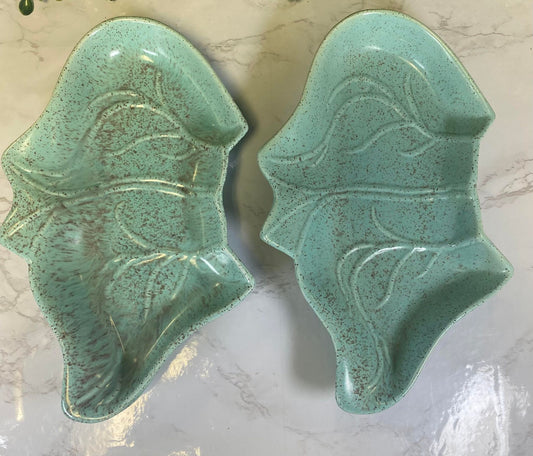 California Pottery Leaf Shaped Dish Turquoise Made in California #105 POWDER BLUE ATOMIC