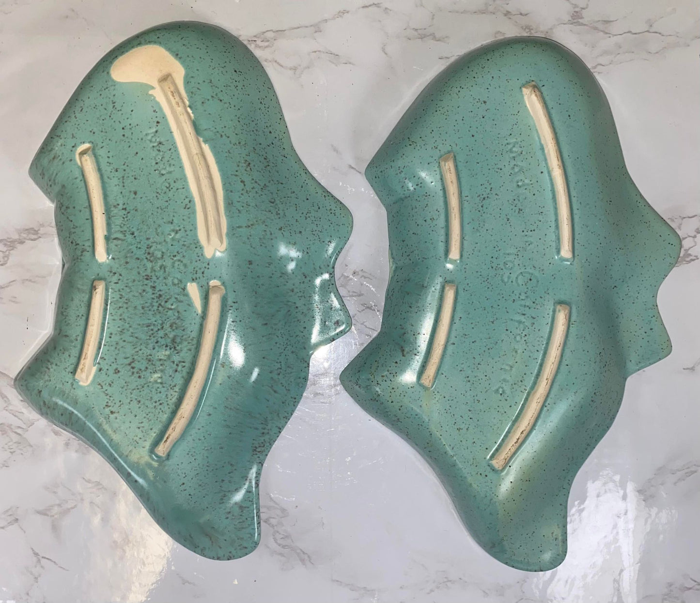 California Pottery Leaf Shaped Dish Turquoise Made in California #105 POWDER BLUE ATOMIC