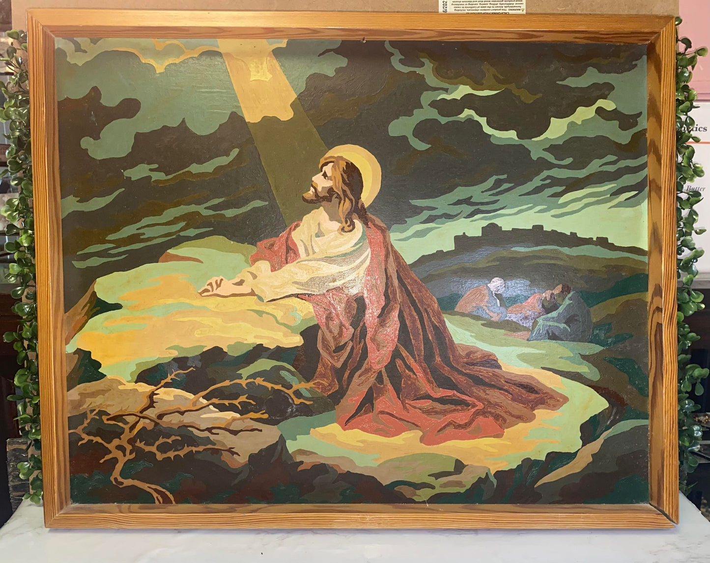 Vintage mid-century paint by numbers jesus framed painting