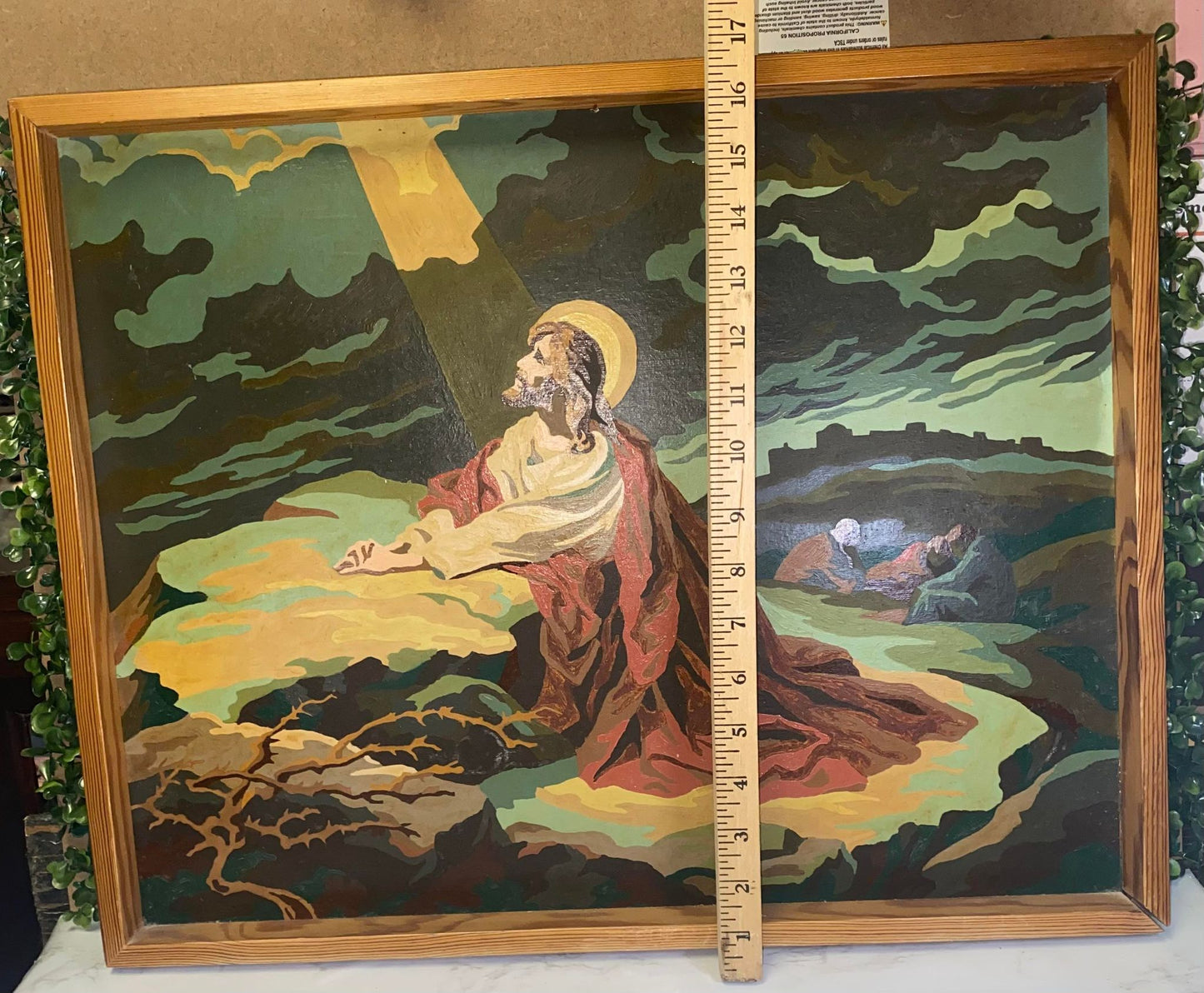 Vintage mid-century paint by numbers jesus framed painting
