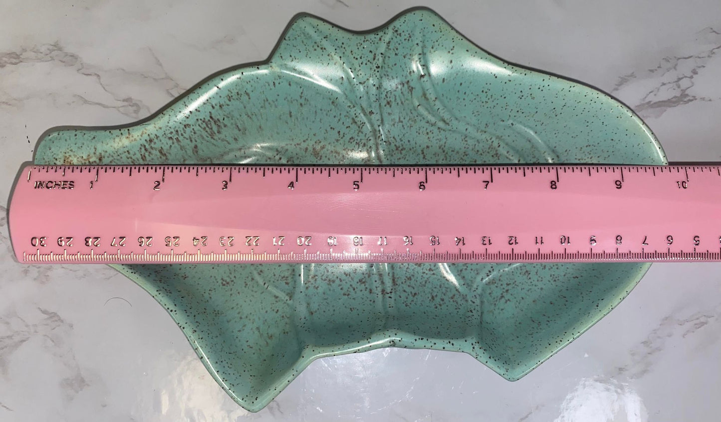 California Pottery Leaf Shaped Dish Turquoise Made in California #105 POWDER BLUE ATOMIC